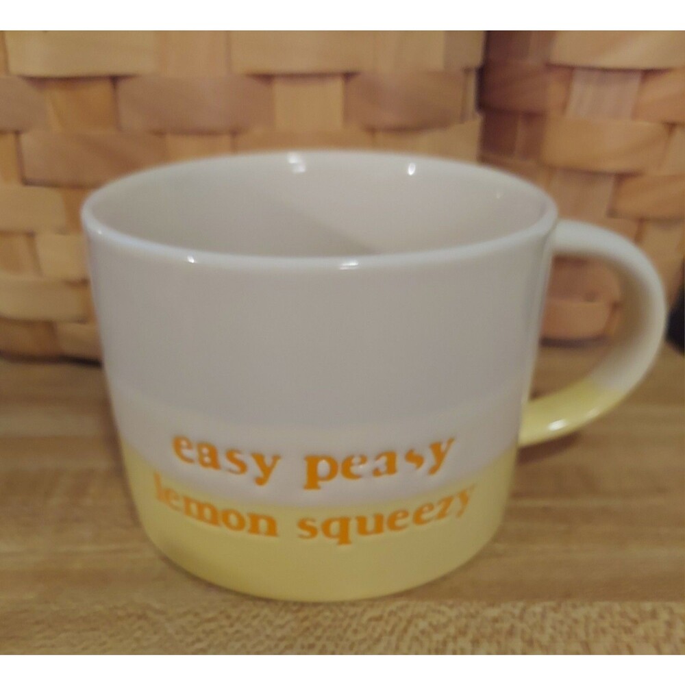 Yellow & White Easy Peasy Lemon Squeezy Large Coffee Mug~Old Pottery Company